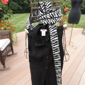 BONGO Black Vest and Zebra Scarf NWOT 3 Buttons S